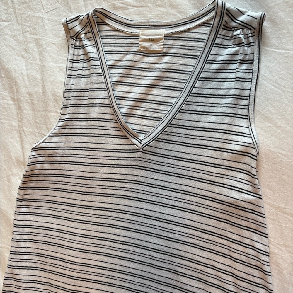 T.La Striped V-Neck Tank Top - White & Black - Picture 3 of 4